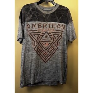 Mens Size XL American Fighter Two Tone Grey Double Sided Short Sleeve Tshirt Top